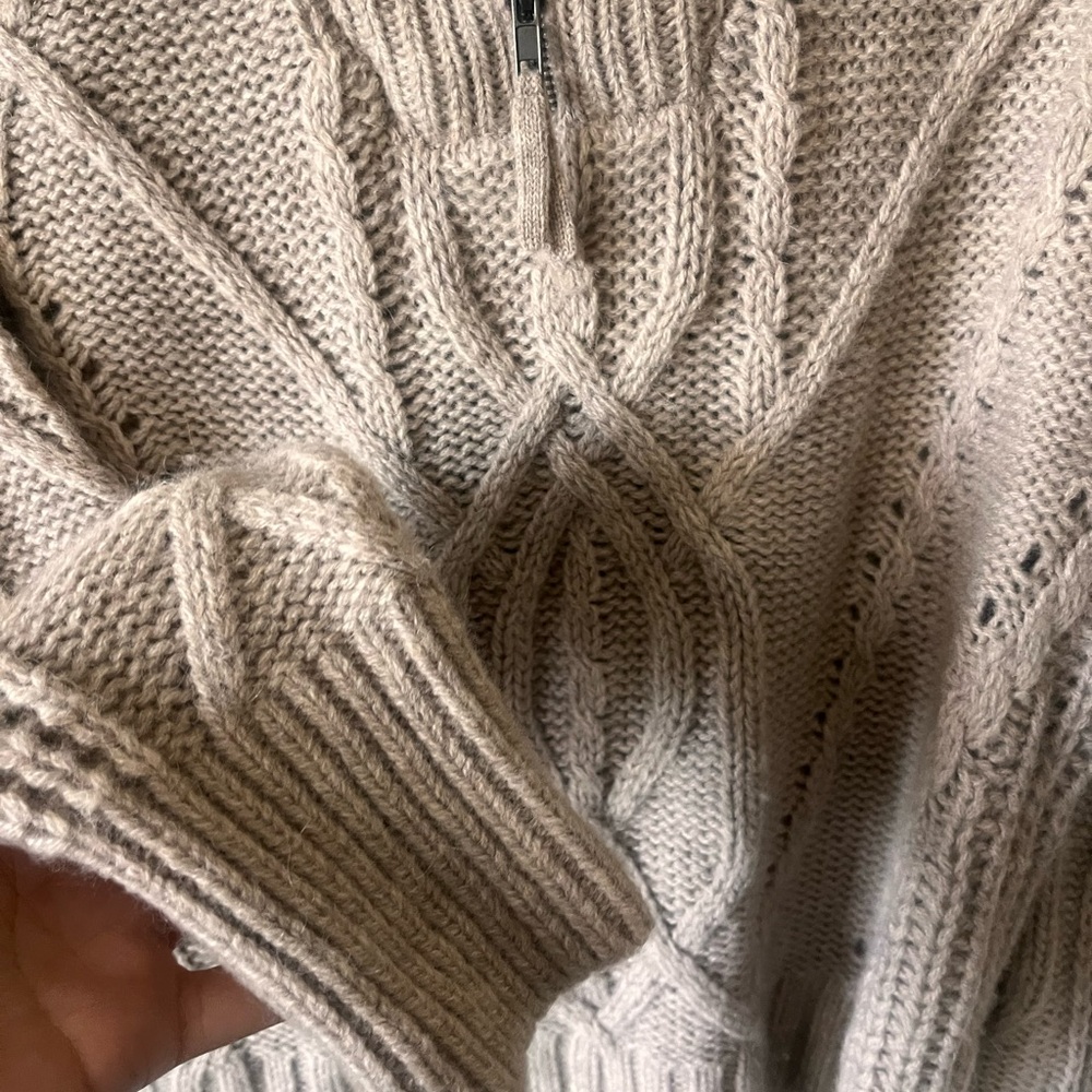 Skull Cashmere Taupe Cable Knit Turtleneck Sweater - Picture 7 of 10